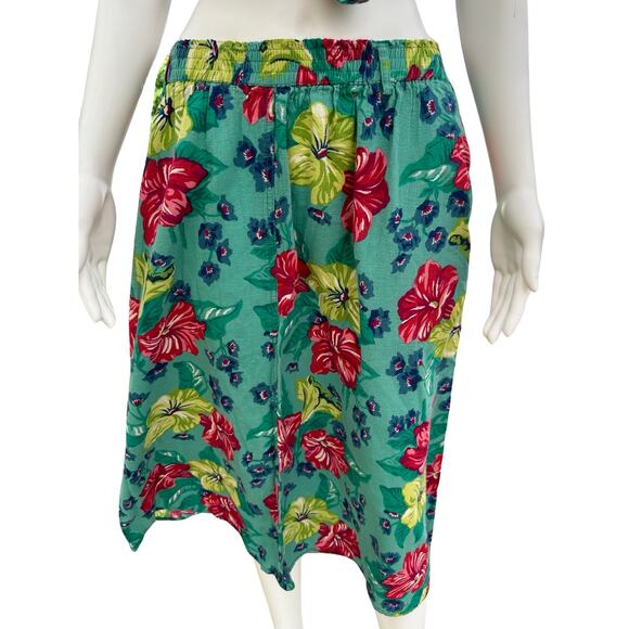 Liz Wear Vintage 80s Green Floral Skirt Petite Small - Picture 3 of 10